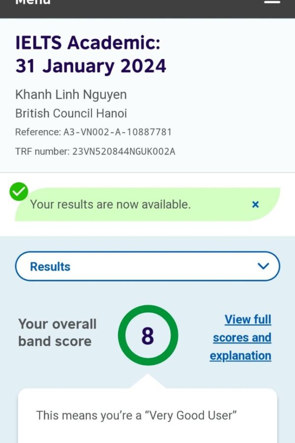 Nguyễn Khánh Linh 8.0 IELTS